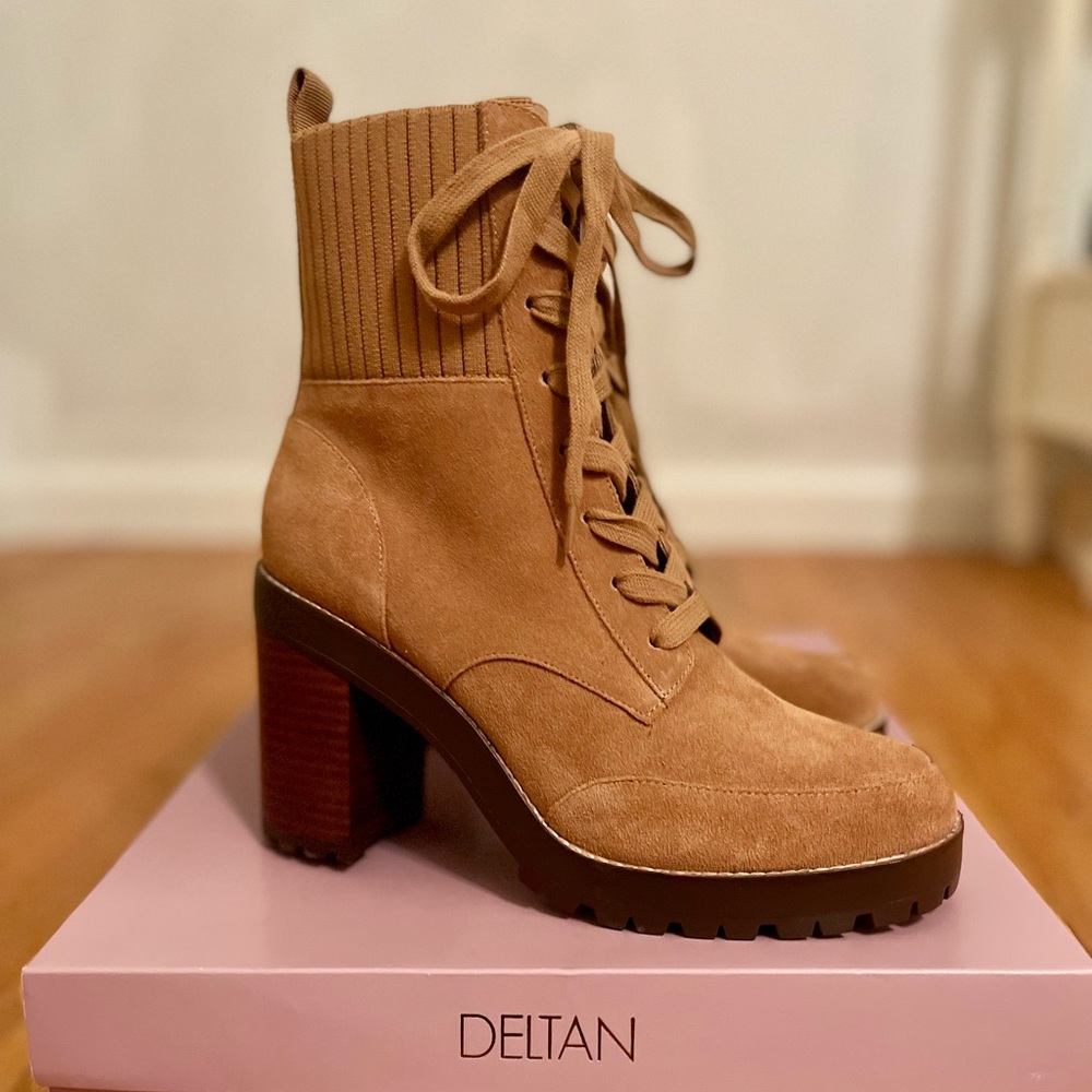 Deltan Sophie Suede Chunky Lug Sole Hiker Booties - Picture 3 of 3
